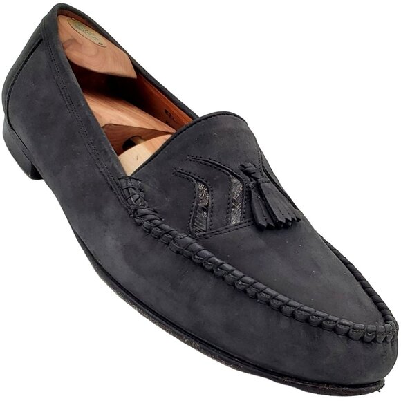 Vintage Exotic Lizard Men\'s 16 David Eden Italy Black Suede Dress Shoes Loafers main image 5